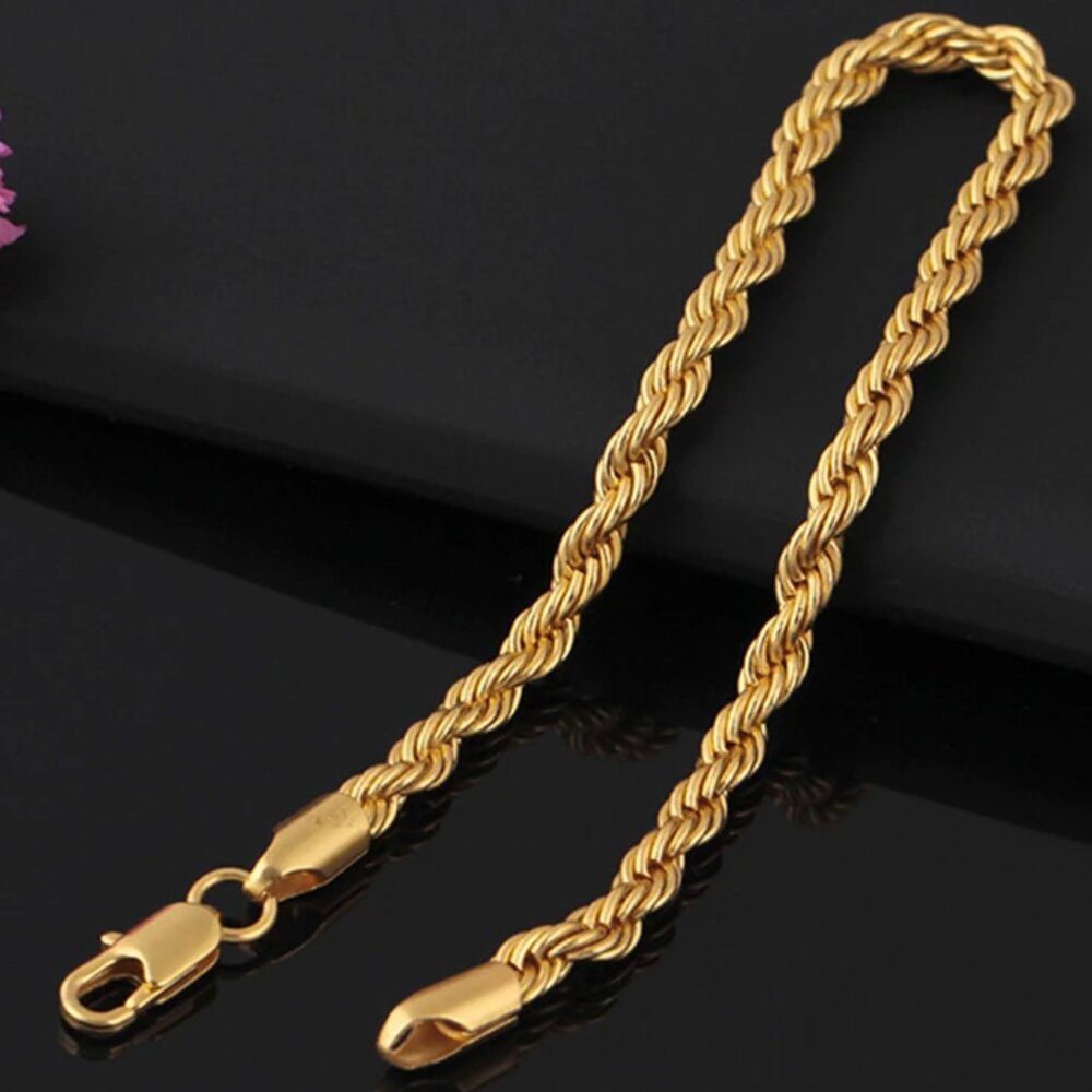 ⭐ 2pc. Set 22" Necklace and 7.75" Diamond Cut Rope Bracelet 4mm Wide 18K Gold⭐ - Picture 7 of 9